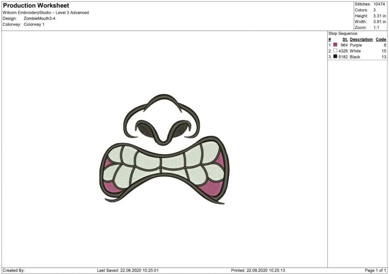 Zombie Mouth Embroidery design