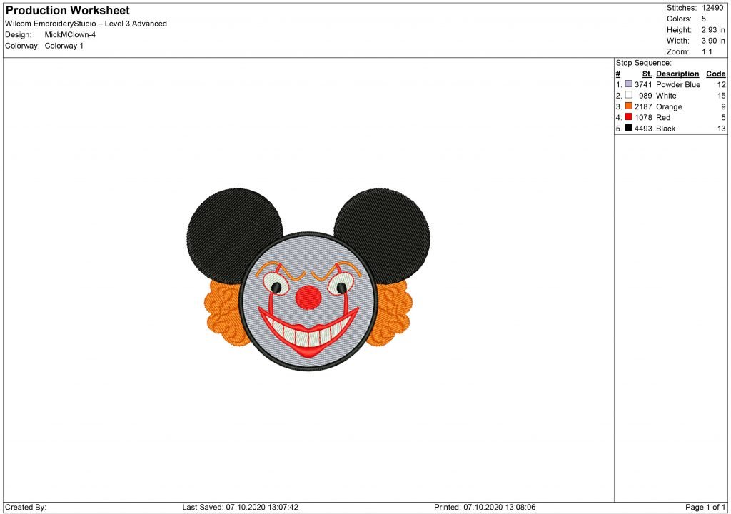 Mickey Mouse Clown Embroidery design