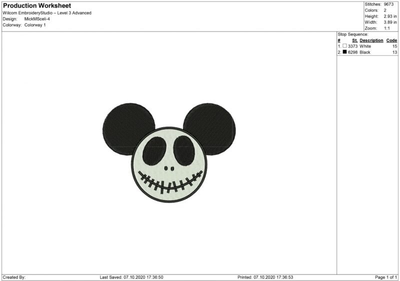Mickey Mouse Skellington Embroidery design