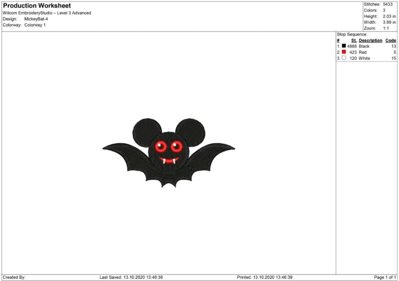 Mickey Mouse Bat Embroidery design