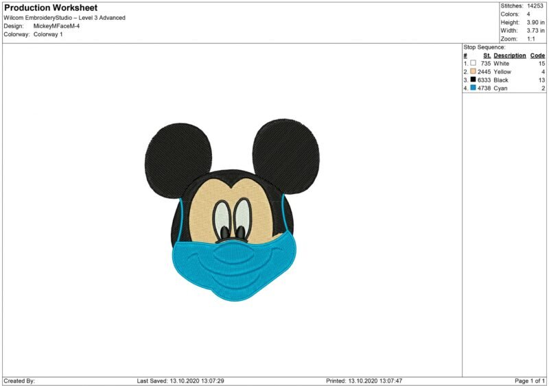 Mickey Mouse Face Mask Embroidery design