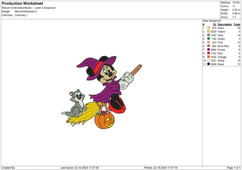 Minnie Mouse Witch Embroidery design