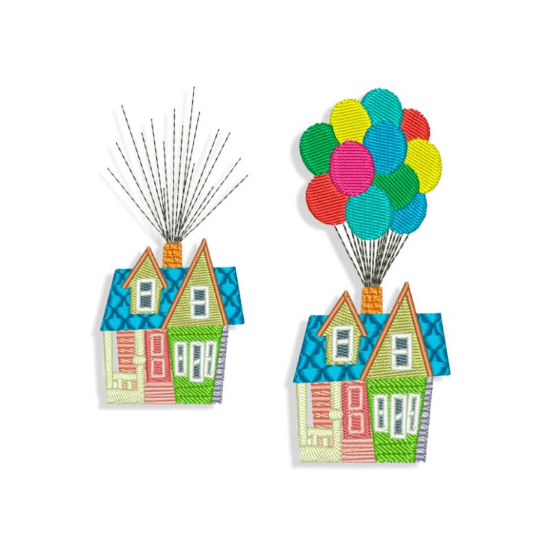 House Flying With Balloons Embroidery design