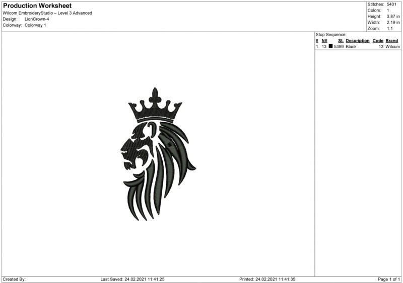 Lion in Crown Embroidery design