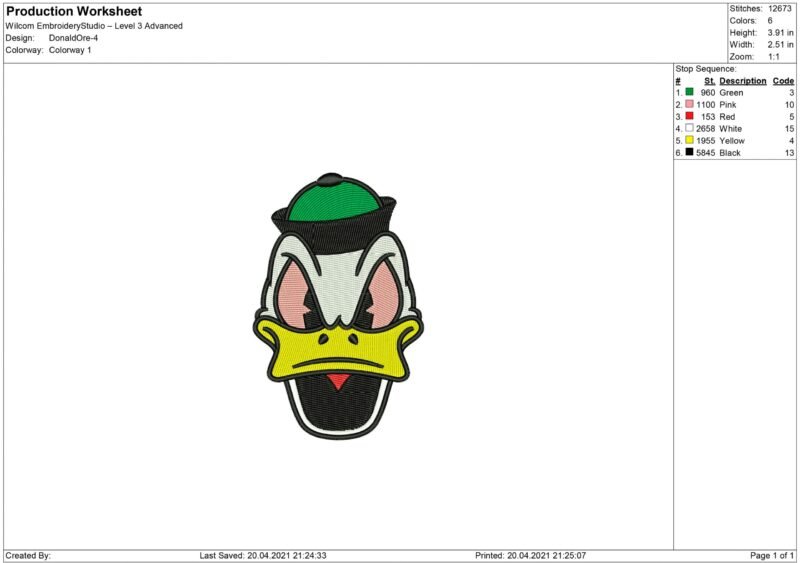 Donald Duck Embroidery design files