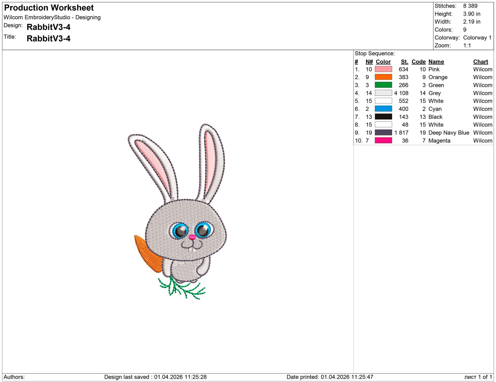 Bunny Rabbit Embroidery design