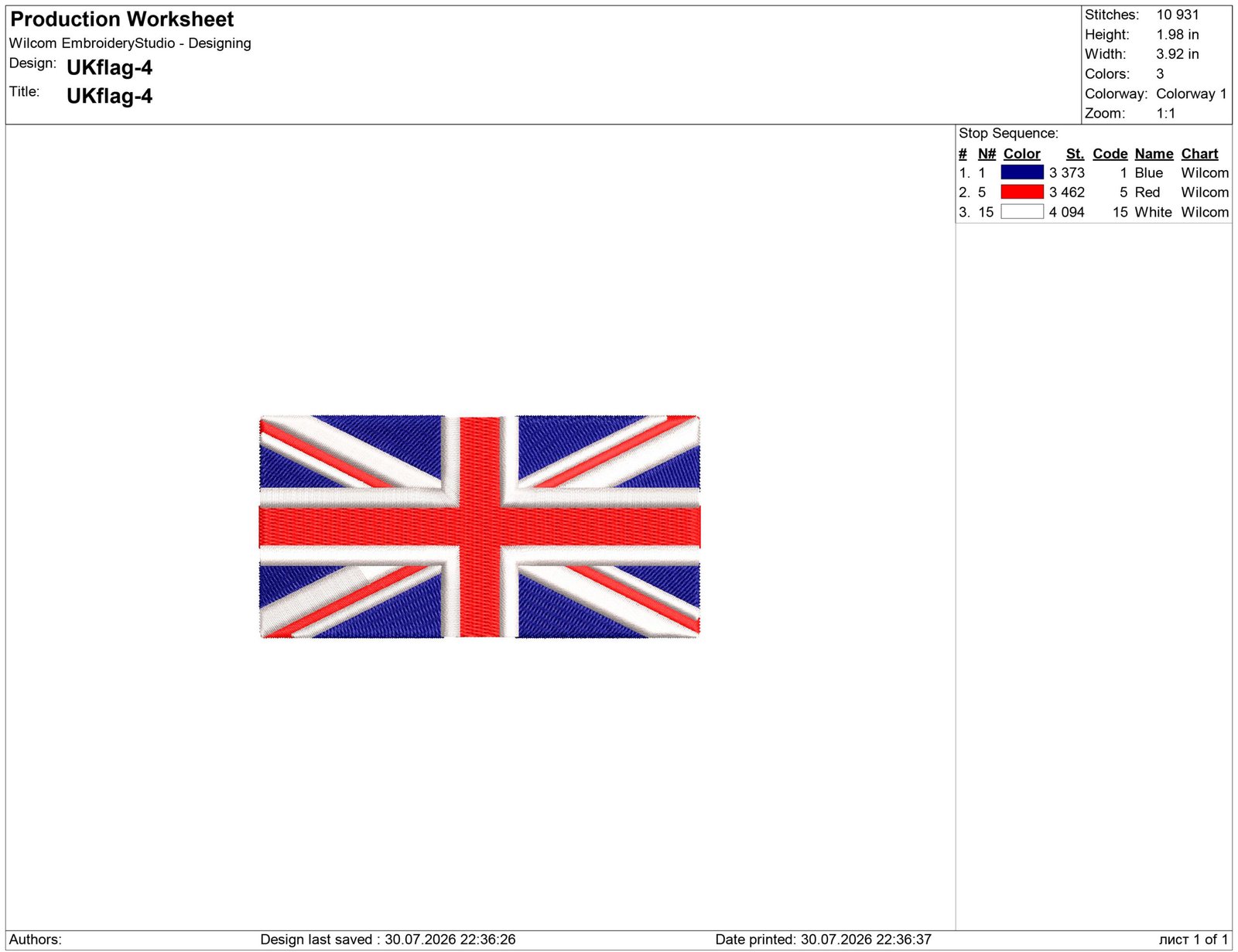 United Kingdom Flag Embroidery design