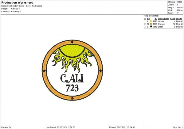 Cali 723 Embroidery design files