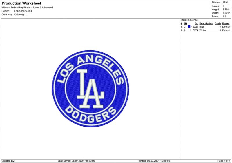 Dodgers Embroidery design