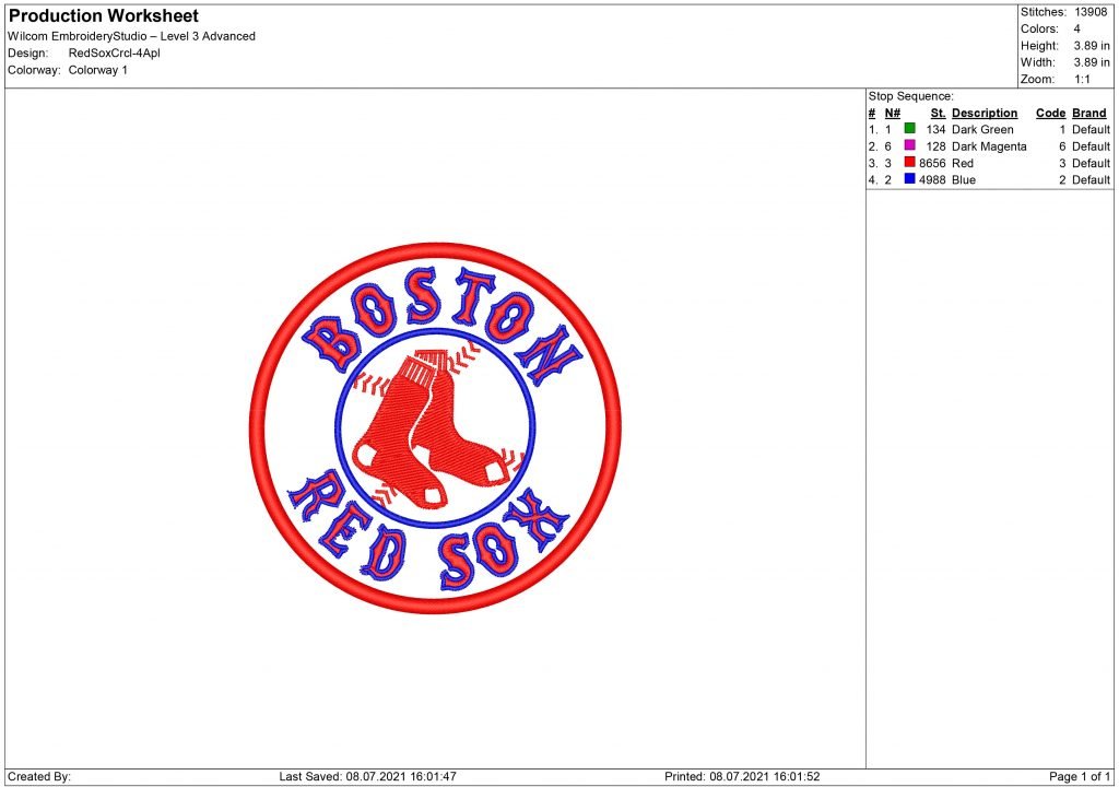 Red Sox Embroidery design