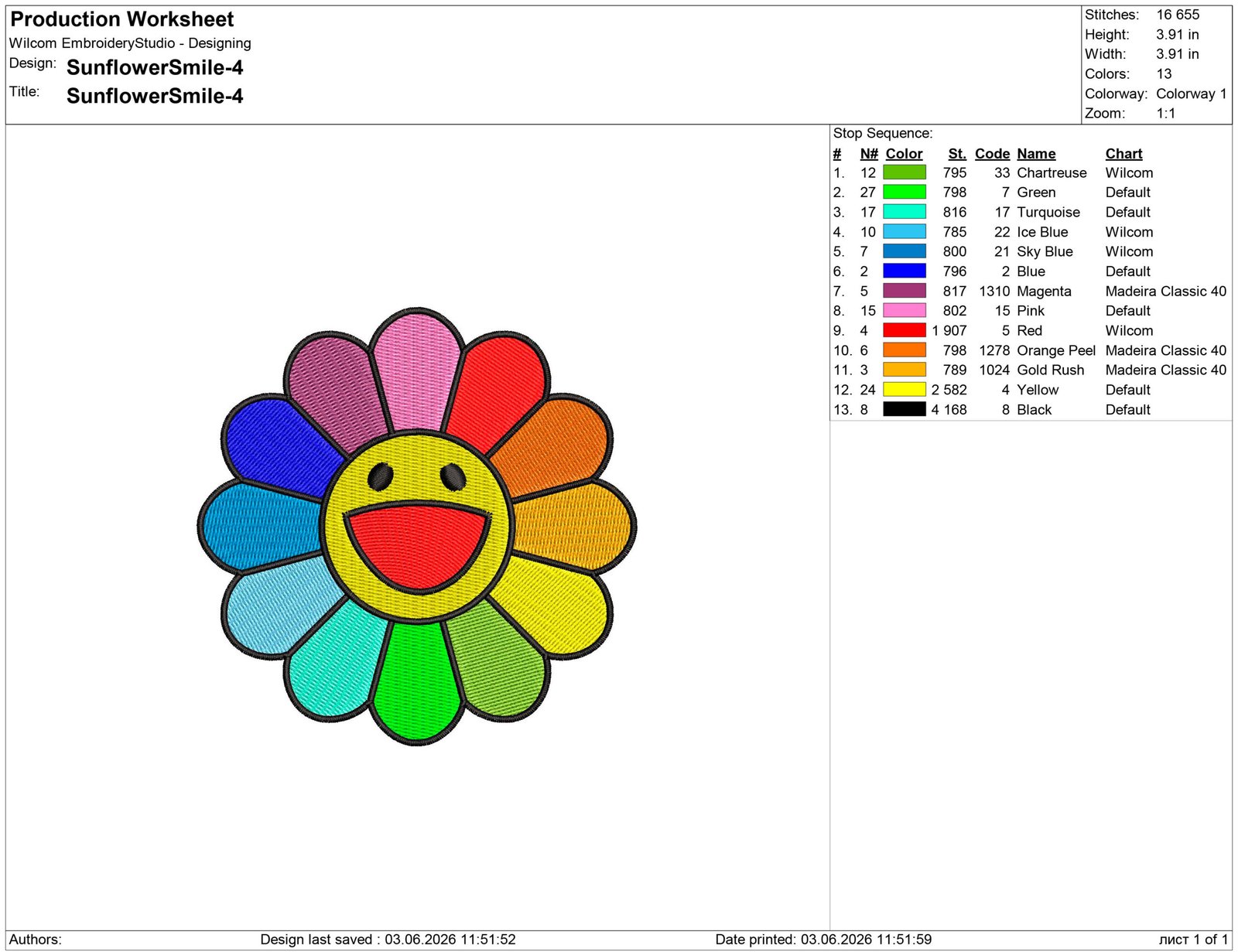 Rainbow Flower Embroidery design
