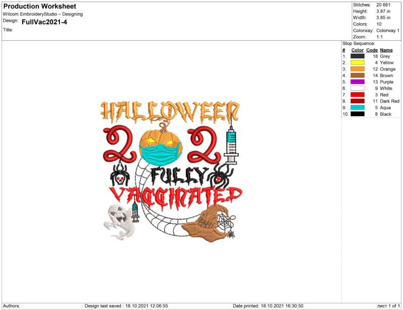 Vaccinated Halloween Embroidery desig