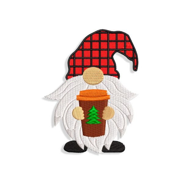 Gnome with Cappuccino Cup Embroidery design