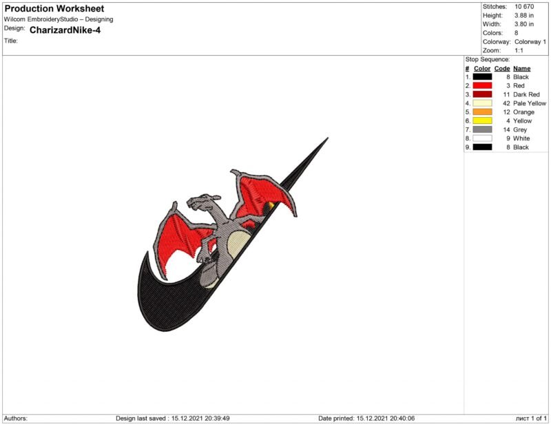 Charizard Nike Embroidery design files