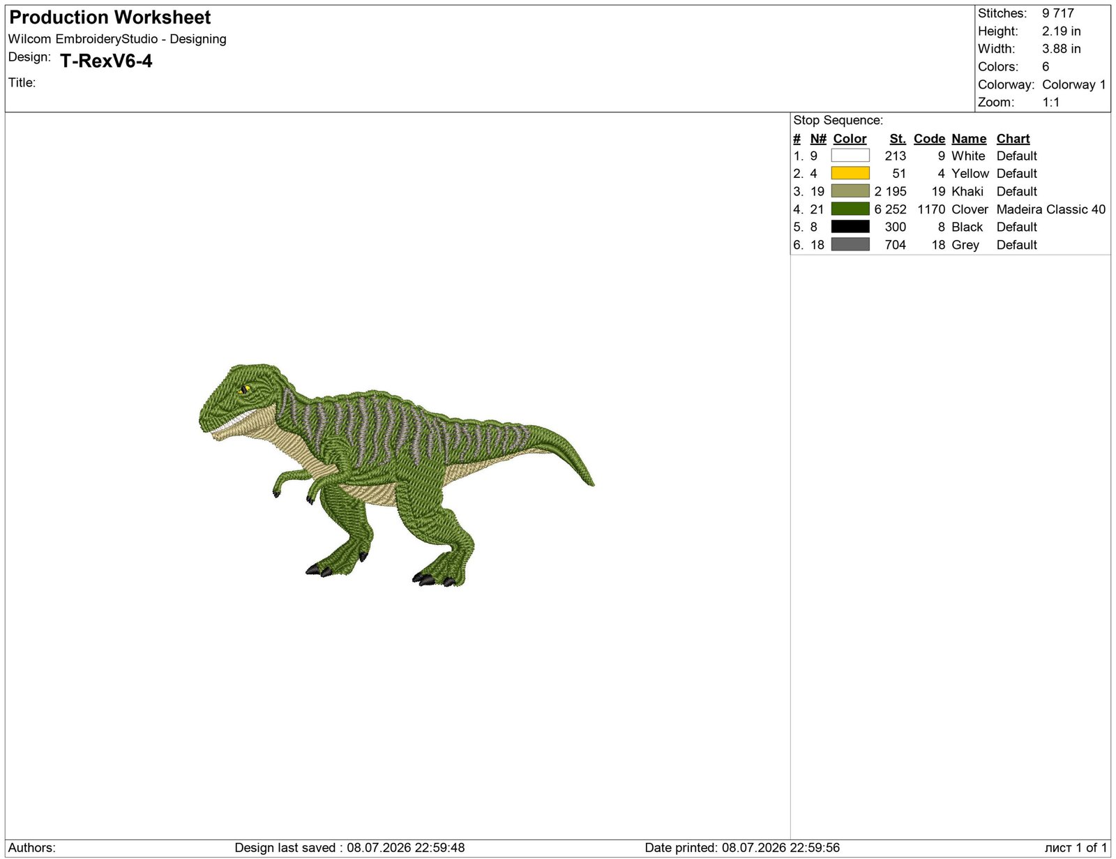 T-Rex Embroidery design - Image 2