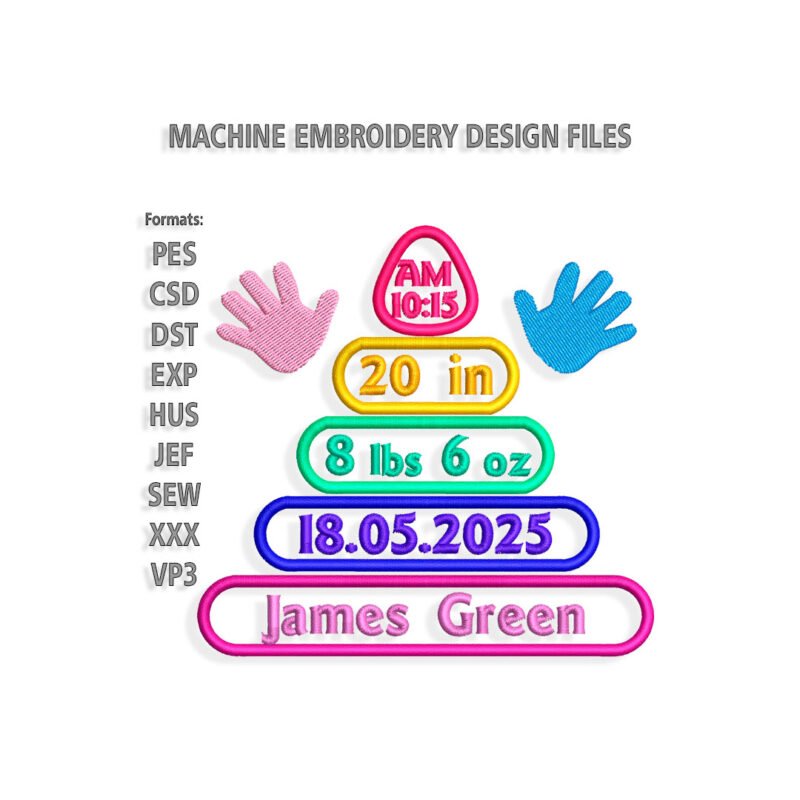 Pyramid Baby Birth Announcement Embroidery design