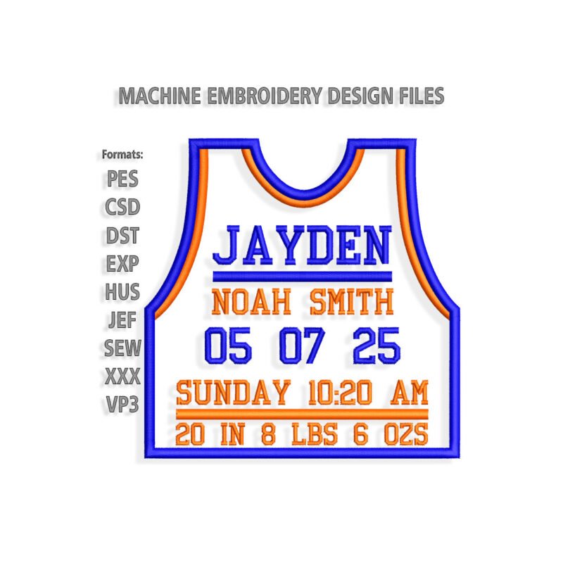 Basketball Baby Birth Announcement Embroidery design