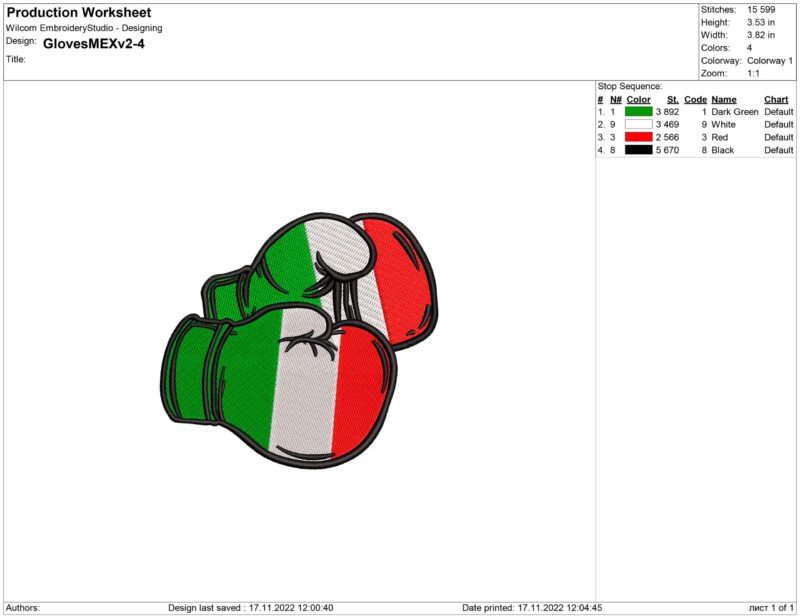 Mexico Boxing Gloves Embroidery design