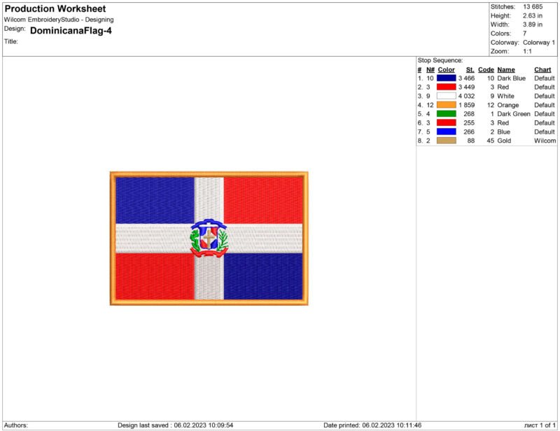 Dominican Republic Flag Embroidery design