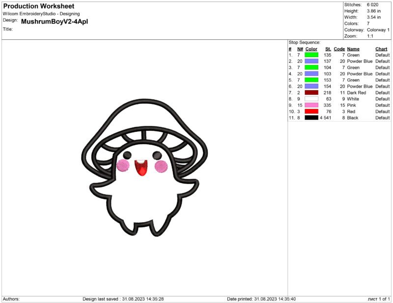 Mushroom boy embroidery design files