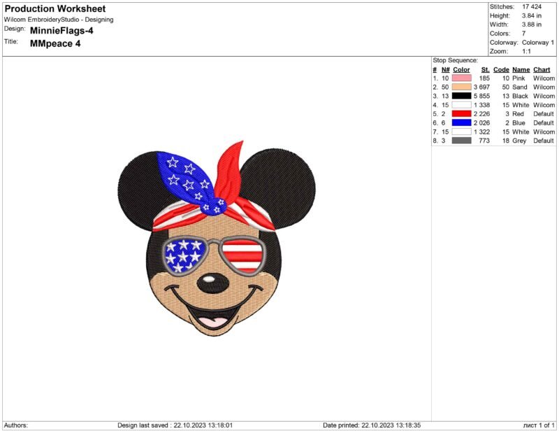Patriot Mickey Mouse embroidery design