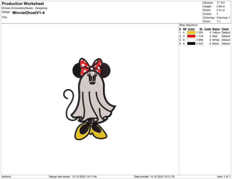 Minnie Mouse ghost embroidery design