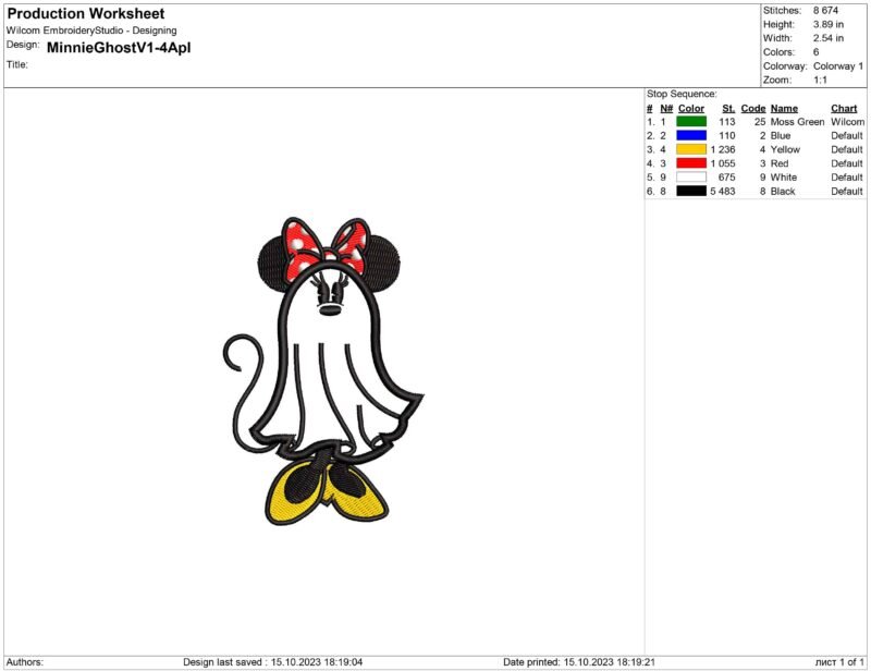 Minnie Mouse ghost embroidery design