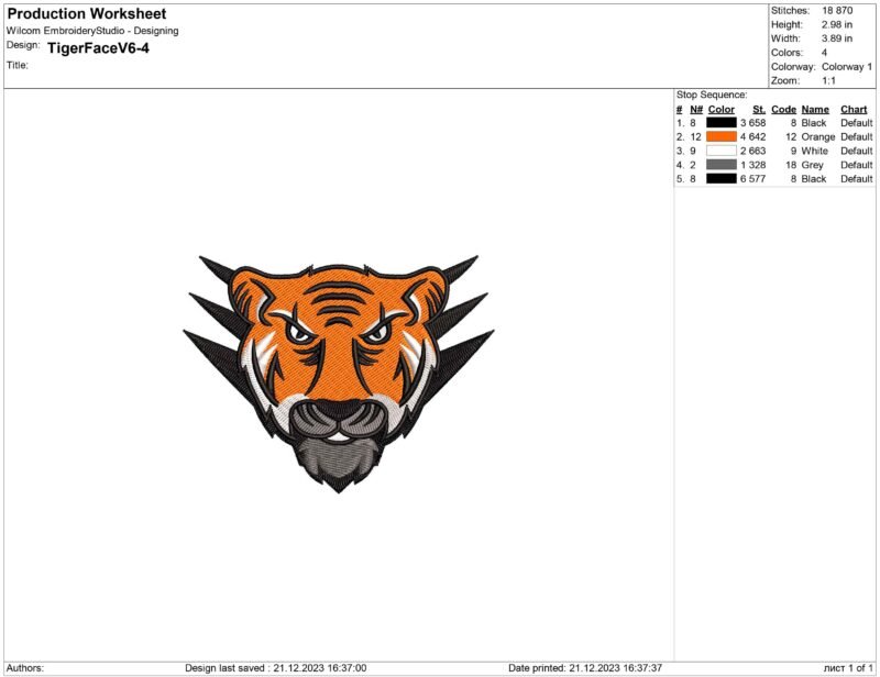 Tiger Face Embroidery design