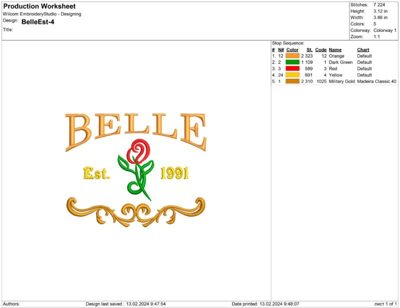 Belle Embroidery design