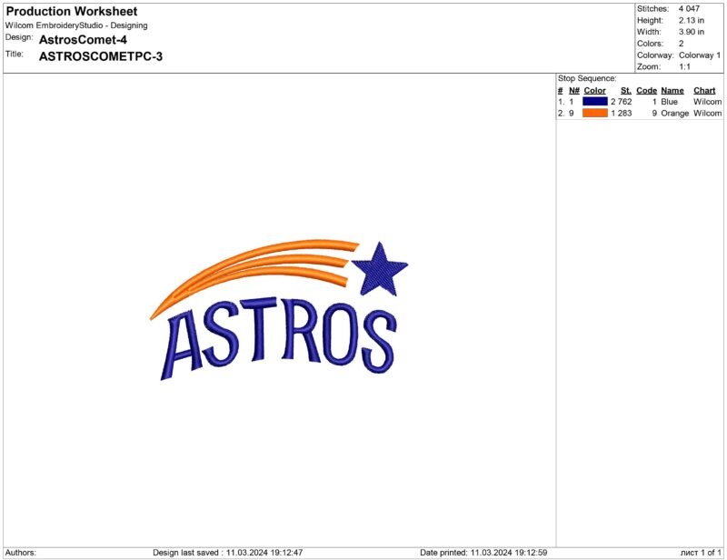 Houston Astros Embroidery design