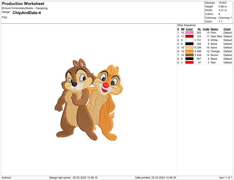 Chip 'n' Dale Embroidery design