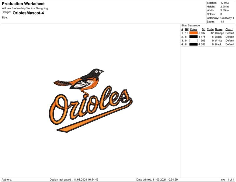 Baltimore Orioles Embroidery design
