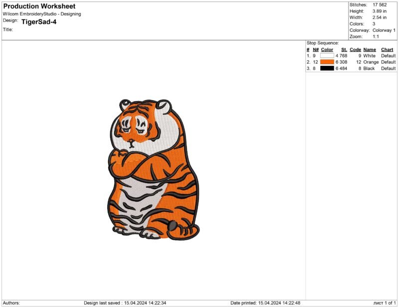 Sad Tiger Embroidery design