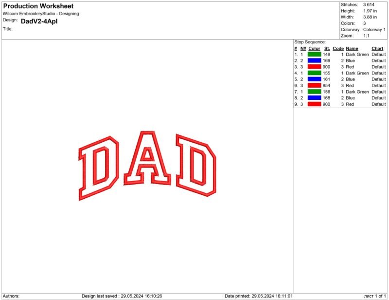 Dad applique embroidery design