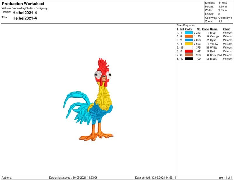 Chicken Hei hei Embroidery design