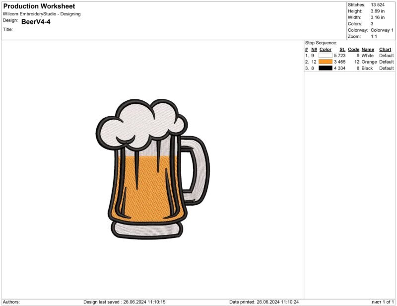 Beer Embroidery design
