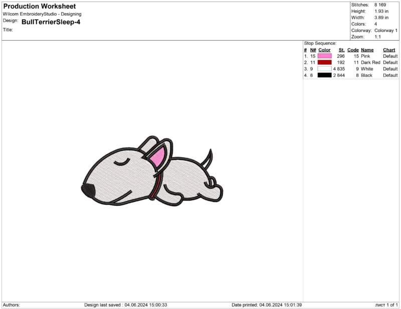 Puppy Bull Terrier Embroidery design
