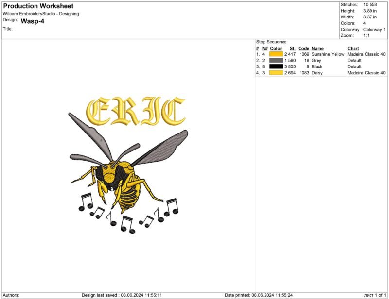 Wasp Embroidery design