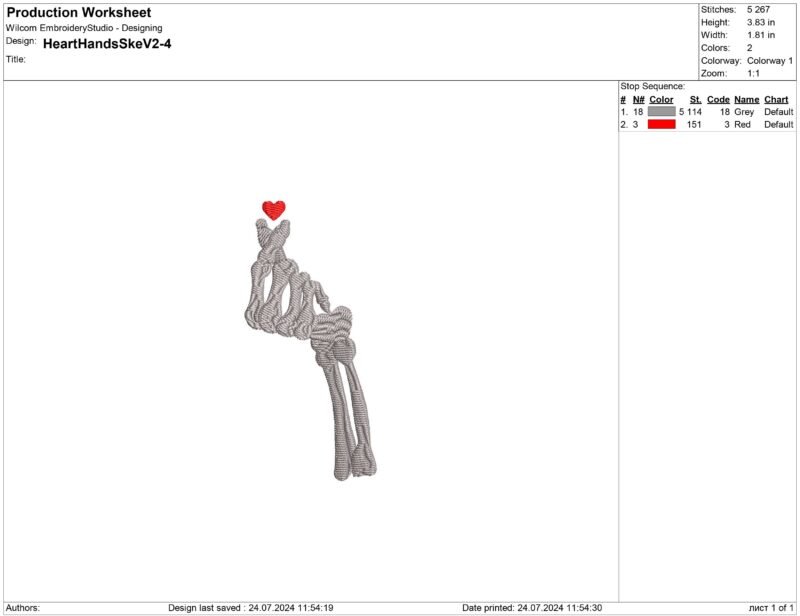 Skeleton hand with heart Embroidery design