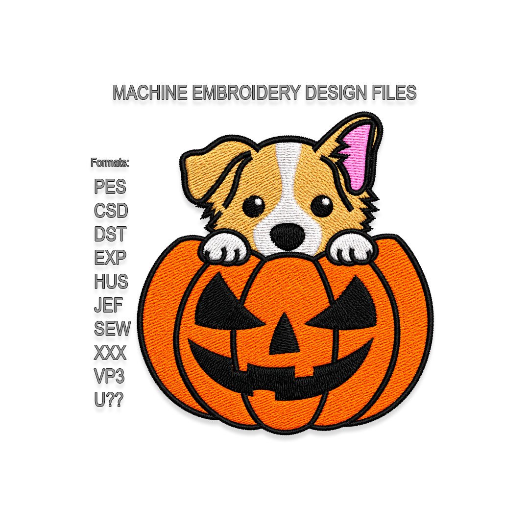 Dog in pumpkin Embroidery design