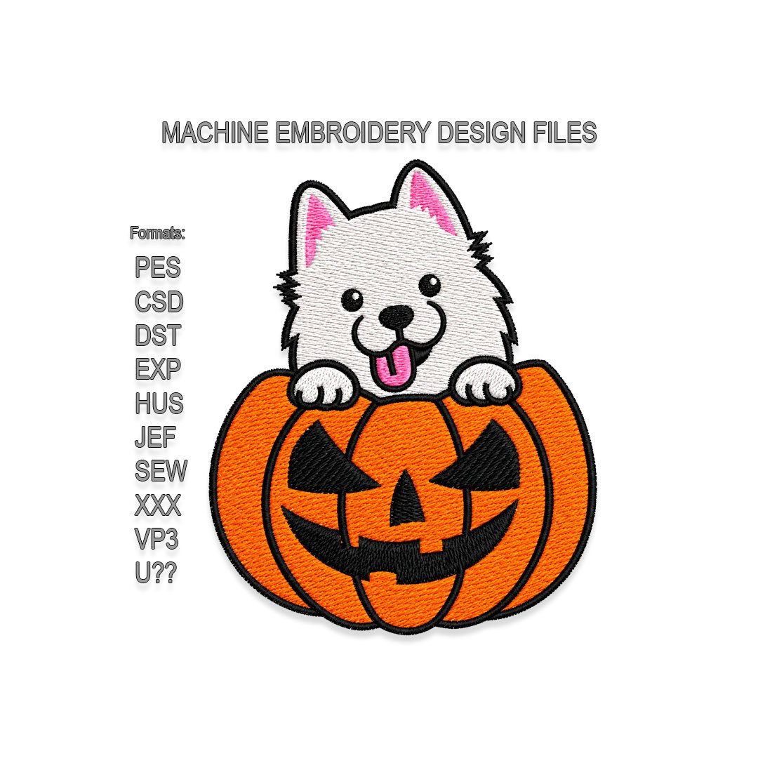 Pomeranian in pumpkin Embroidery design