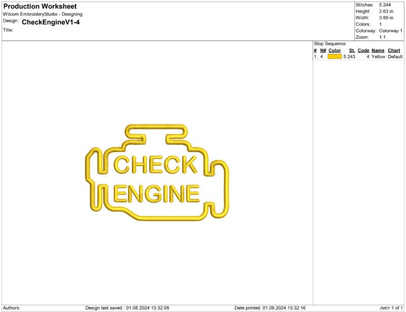 Check Engine light Embroidery design