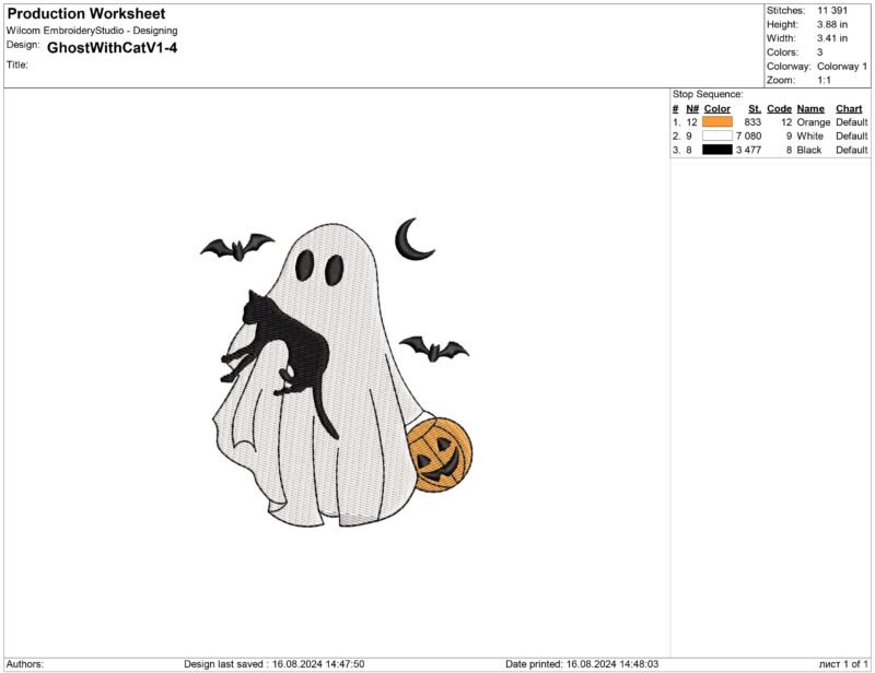 Ghost with cat Halloween Embroidery designs