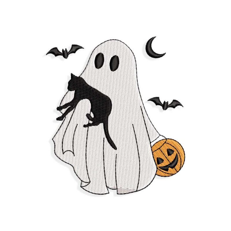 Ghost with cat Halloween Embroidery designs