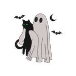 The ghost holds the cat Halloween Embroidery design