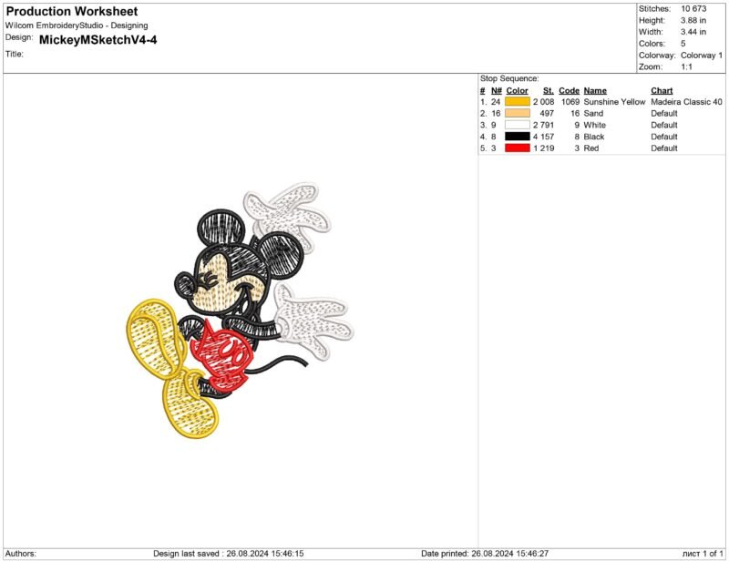 Silhouette of dancing Mickey Mouse Embroidery design