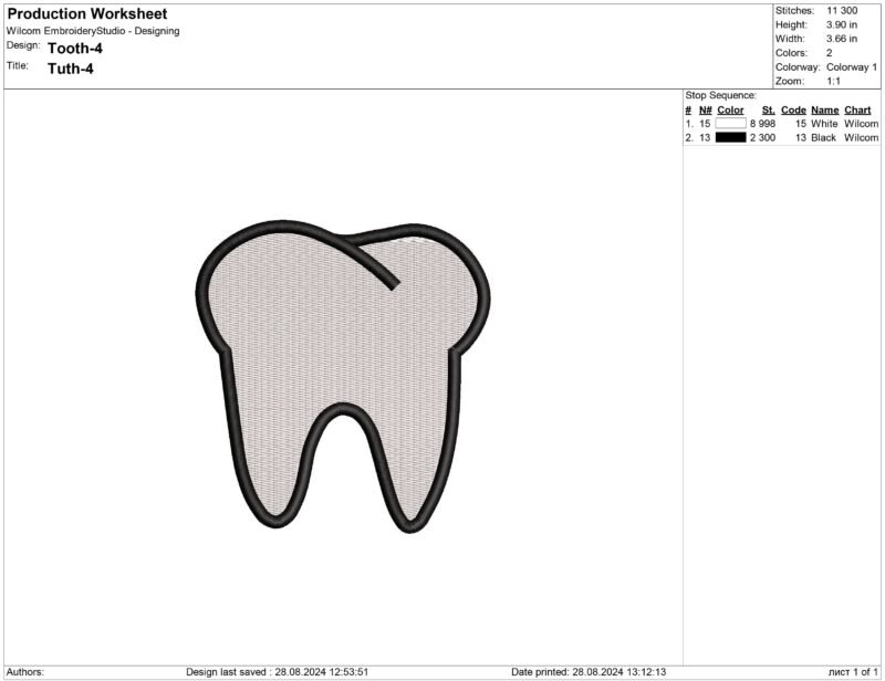 Tooth Embroidery design