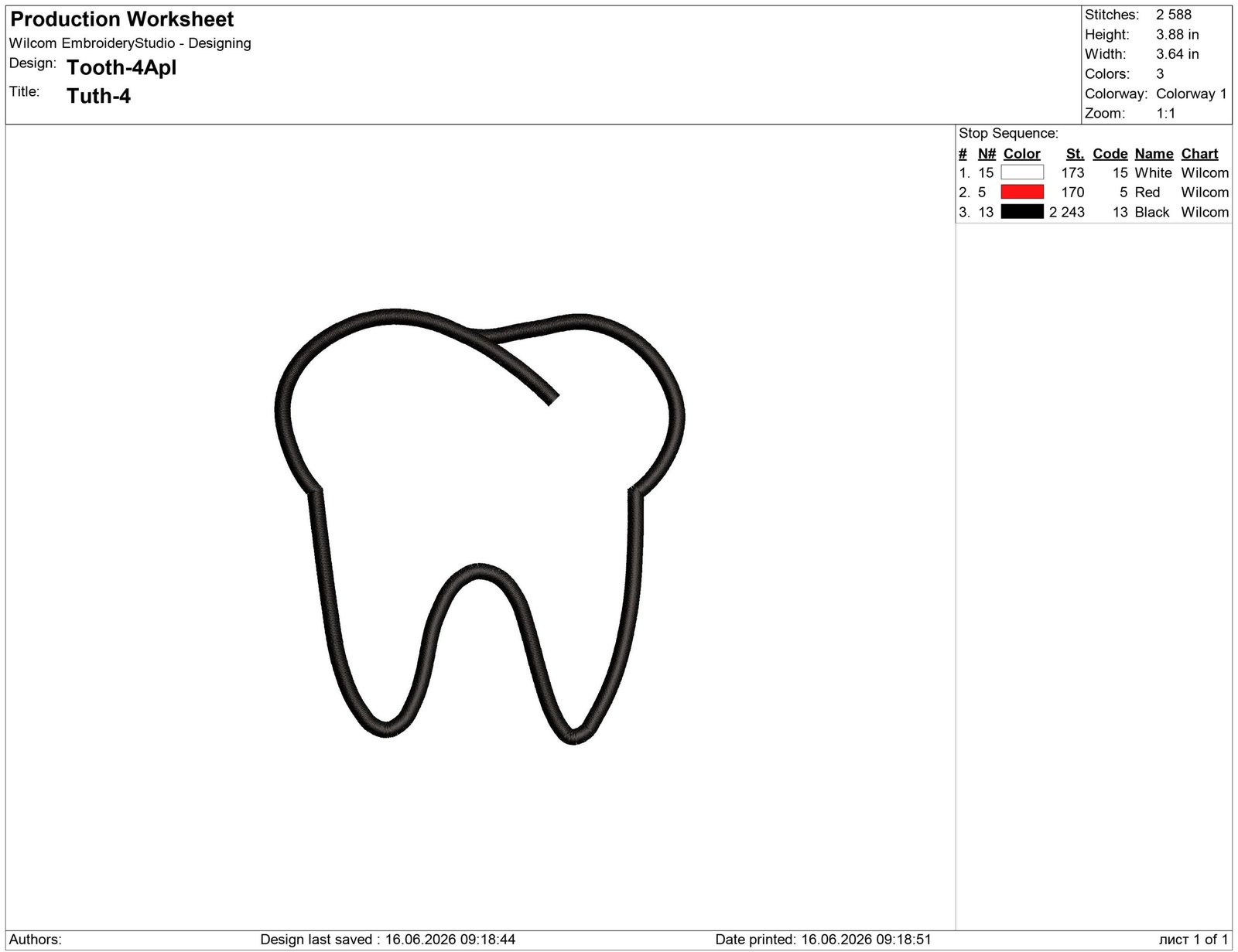Tooth Embroidery design - Image 3