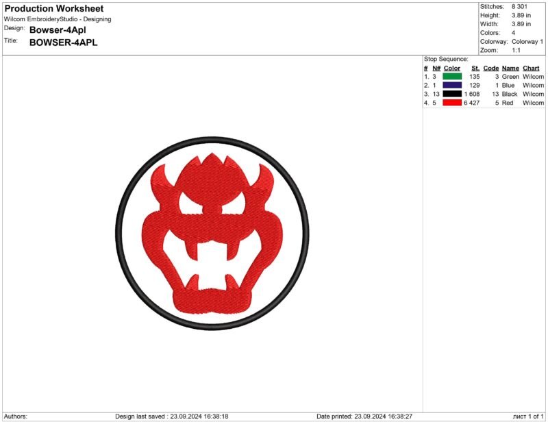 Bowser Dragon Embroidery design and applique files