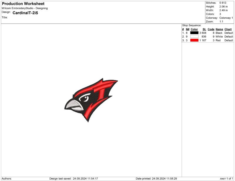 Cardinal T Embroidery design